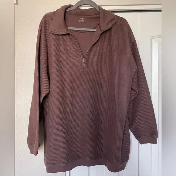 Aerie Ribbed Quarter-Zip Pullover | Oversized - Picture 2 of 6